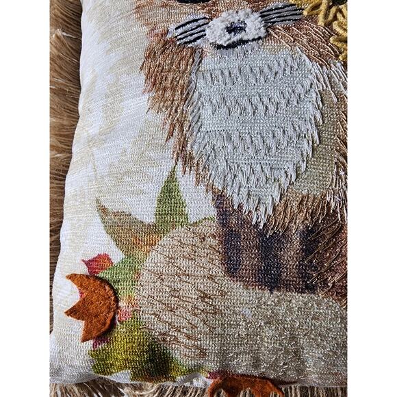 VINTAGE Fox + Flower Embroidered Log Cabin Spare Bedroom 12" Accent Throw Pillow - Picture 3 of 6